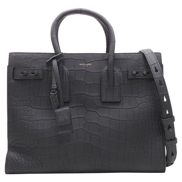 Saint Laurent Small Sac De Jour Stamped Croc Tote Bag - Picture 1 of 6